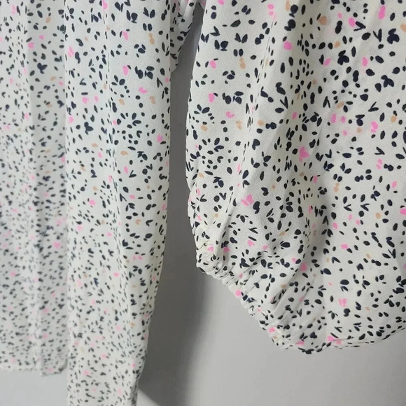 Banana Republic Ruffle V-Neck‎ Blouse White Speckle Size X-large - Picture 6 of 9